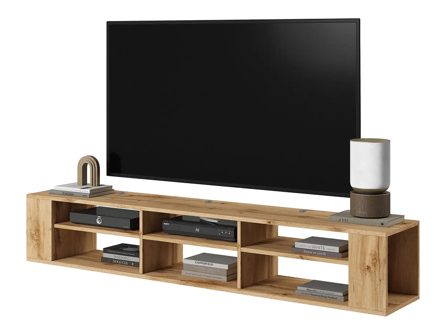 Mueble de TV con 6 compartimentos - Imitación roble - 175 cm - WALL