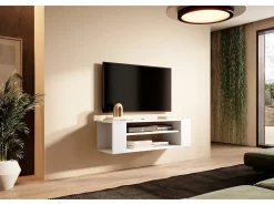Mueble de TV con 2 compartimentos - Blanco - 100 cm - WALL
