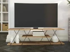 Mueble de TV con 1 estante - Natural y negro - DELORY