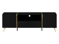 Mueble de TV con 2 puertas, 1 cajón y 1 estante - Negro brillante y dorado - MARZIALO