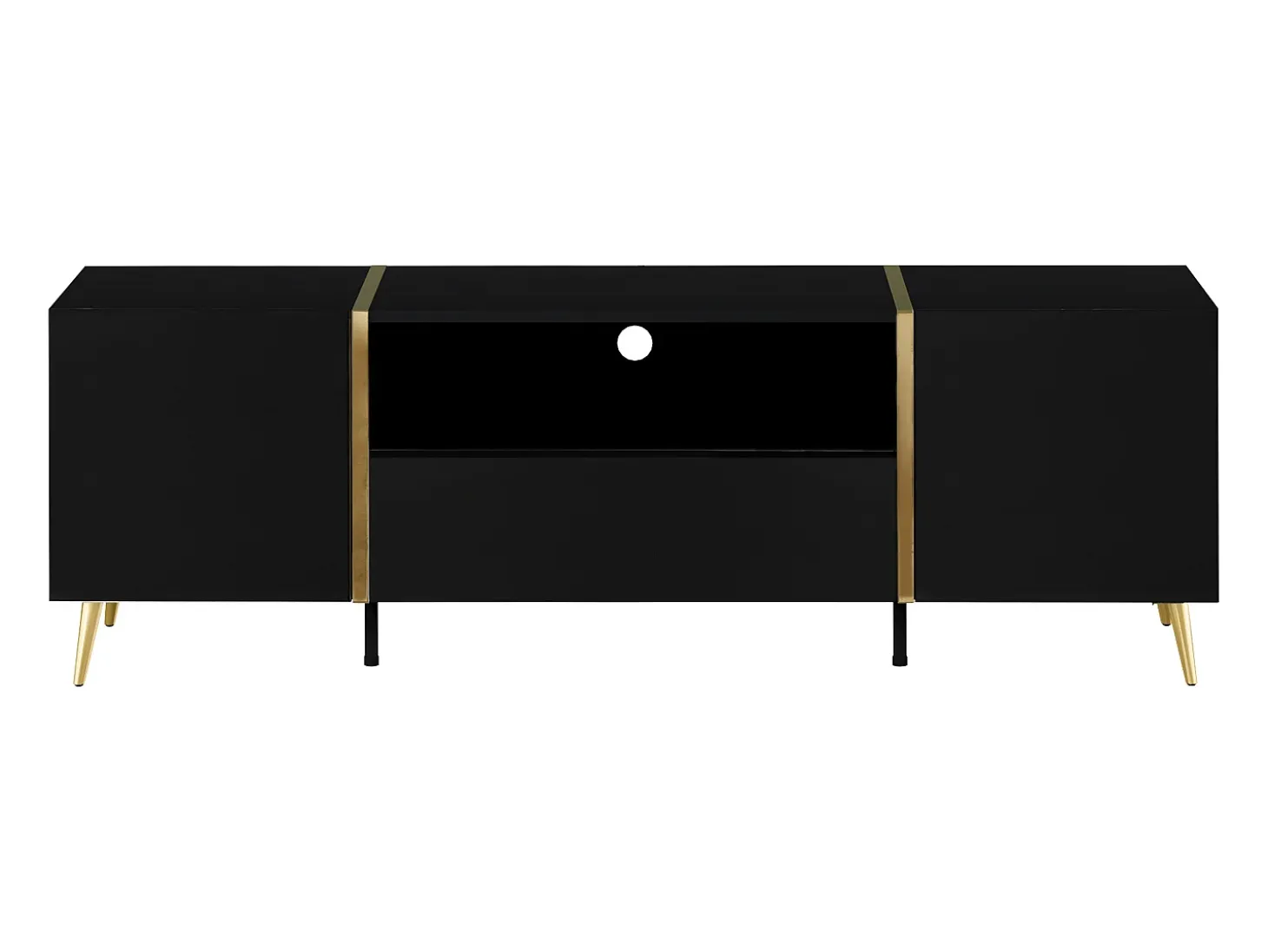 Mueble de TV con 2 puertas, 1 cajón y 1 estante - Negro brillante y dorado - MARZIALO