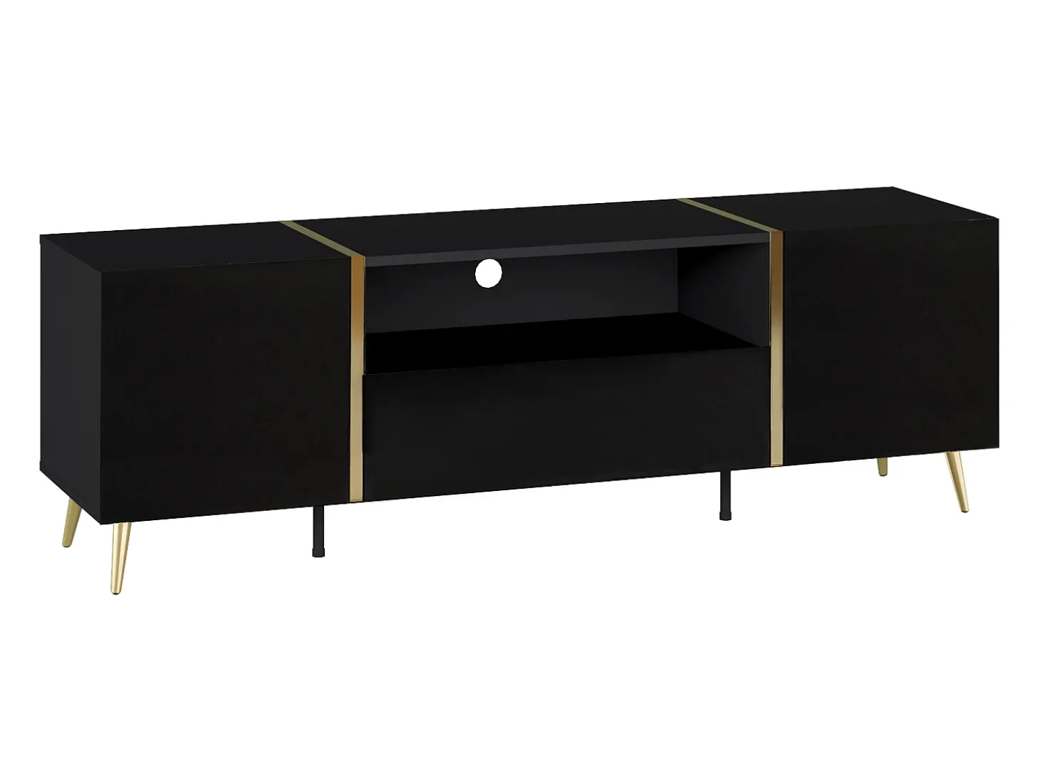 Mueble de TV con 2 puertas, 1 cajón y 1 estante - Negro brillante y dorado - MARZIALO