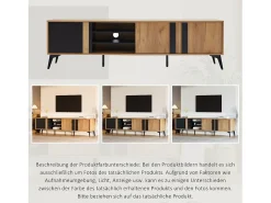 Mueble de TV con 3 puertas y 3 nichos abiertos - 180 x 40 x 50 cm - Tablero de partículas - Marrón y negro