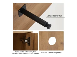 Mueble de TV con 3 puertas y 3 nichos abiertos - 180 x 40 x 50 cm - Tablero de partículas - Marrón y negro