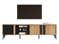 Mueble de TV con 3 puertas y 3 nichos abiertos - 180 x 40 x 50 cm - Tablero de partículas - Marrón y negro