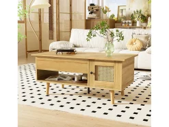 Mueble de TV con 3 puertas de madera y 1 puerta de cristal - 200 x 35 x 53 cm - LED - MDF y tablero de partículas - Natural + negro