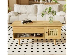 Mueble de TV con 3 puertas de madera y 1 puerta de cristal - 200 x 35 x 53 cm - LED - MDF y tablero de partículas - Natural + negro