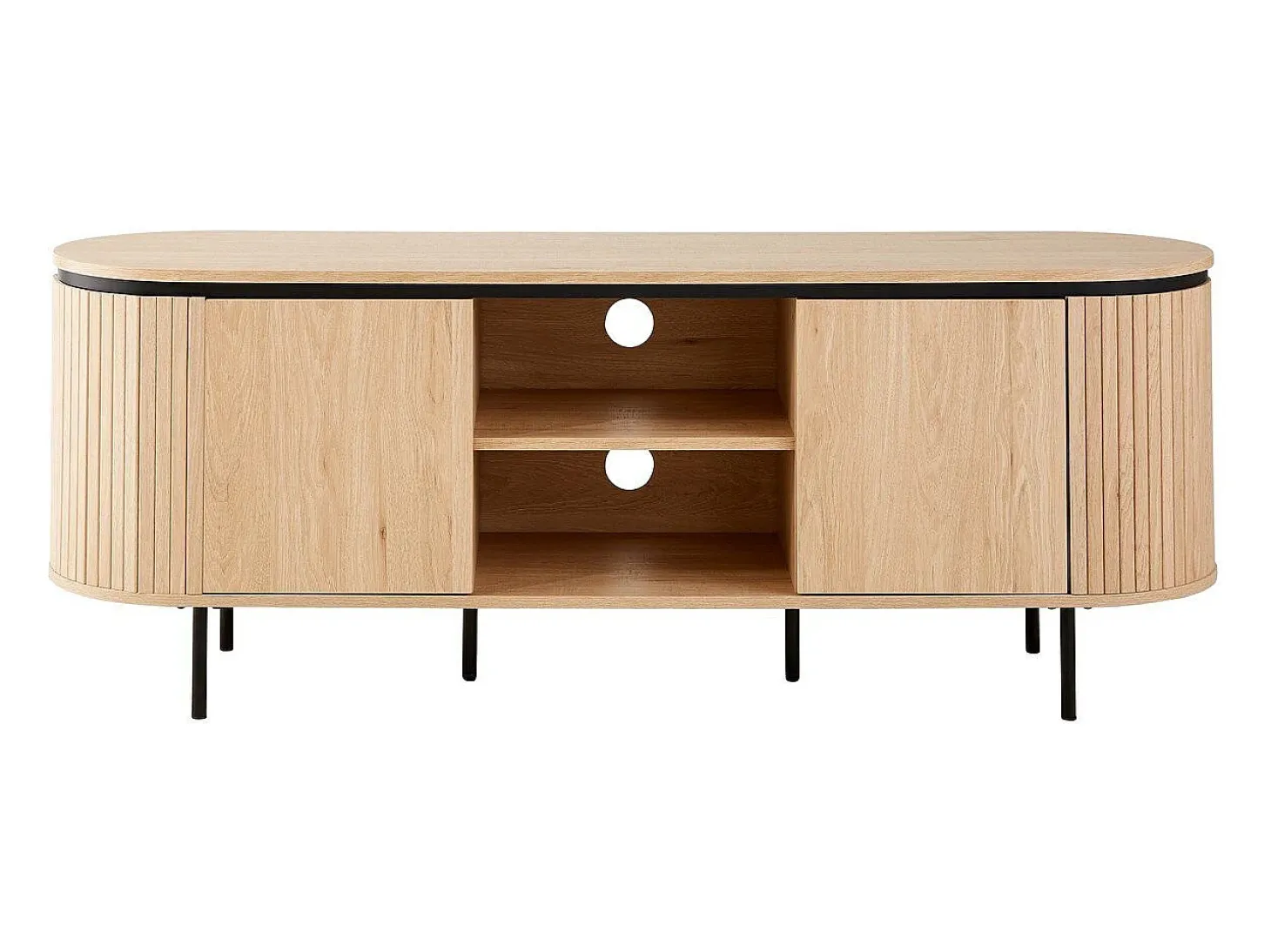 Mueble de TV con 2 puertas y laterales con efecto ranurado L150 cm - MALAGA
