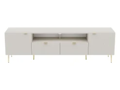 Mueble de TV con 2 puertas, 2 cajones y 2 nichos en MDF y acero - Beige y dorado - YESINIA