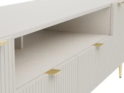 Mueble de TV con 2 puertas, 2 cajones y 2 nichos en MDF y acero - Beige y dorado - YESINIA