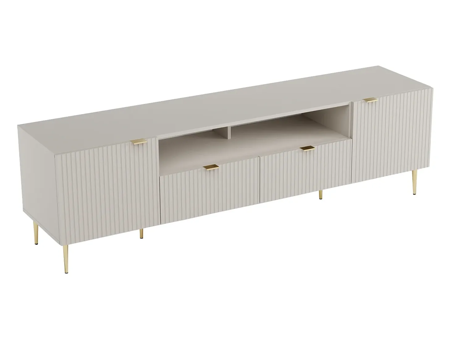 Mueble de TV con 2 puertas, 2 cajones y 2 nichos en MDF y acero - Beige y dorado - YESINIA