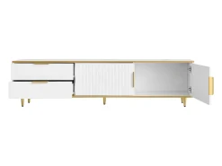 Mueble de TV con 2 puertas y 2 cajones - Tiradores y patas dorados - Blanco