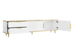 Mueble de TV con 2 puertas y 2 cajones - Tiradores y patas dorados - Blanco