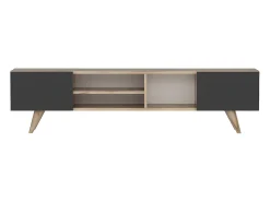 Mueble de TV con 2 puertas y 3 estantes - Negro y Natural - MOSTIA