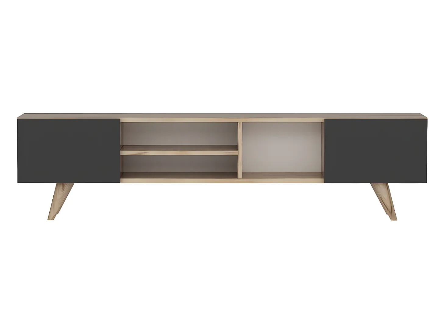 Mueble de TV con 2 puertas y 3 estantes - Negro y Natural - MOSTIA