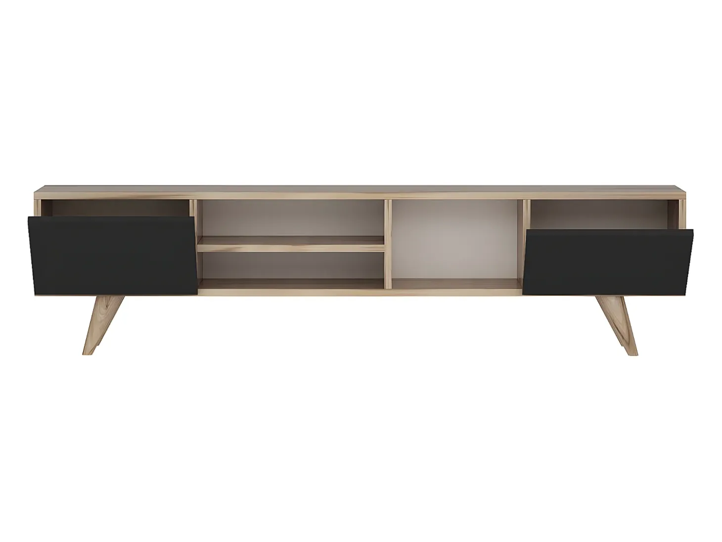 Mueble de TV con 2 puertas y 3 estantes - Negro y Natural - MOSTIA