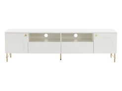 Mueble de TV con 2 puertas, 2 cajones y 2 huecos - Blanco y dorado - ALOBARA
