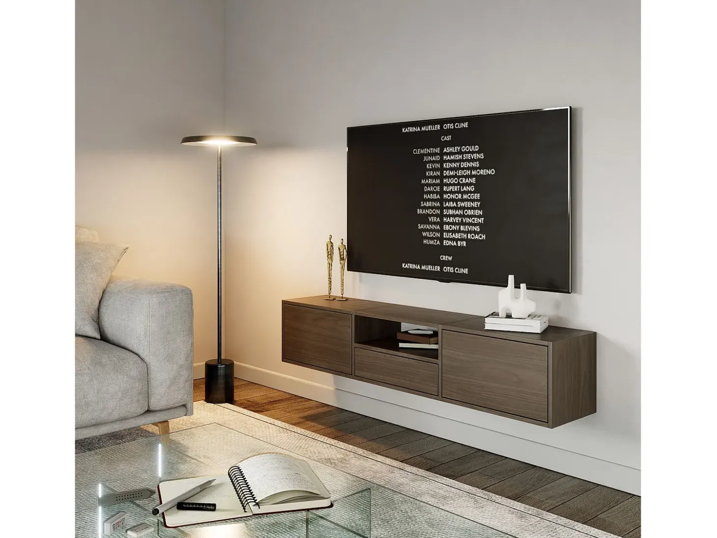 Mueble de TV con 3 puertas y un estante – acabado nogal – 150 cm – FRAMME