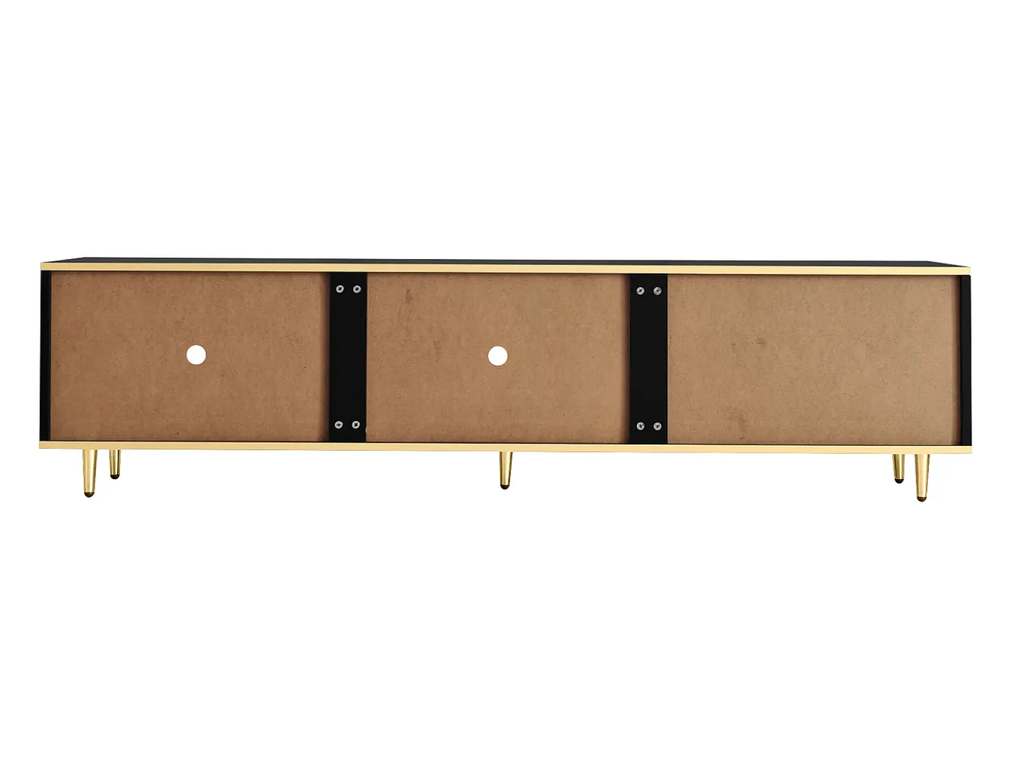 Mueble de TV con 2 puertas y 2 cajones - Tiradores y patas dorados - Negro