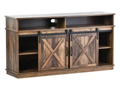 Mueble de TV con 2 puertas correderas y 2 cajones - Blanco y madera