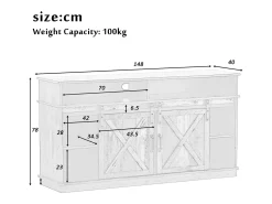 Mueble de TV con 2 puertas correderas y 2 cajones - Blanco y madera