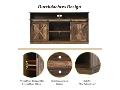 Mueble de TV con 2 puertas correderas y 2 cajones - Blanco y madera