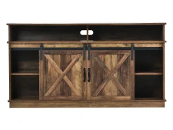 Mueble de TV con 2 puertas correderas y 2 cajones - Blanco y madera