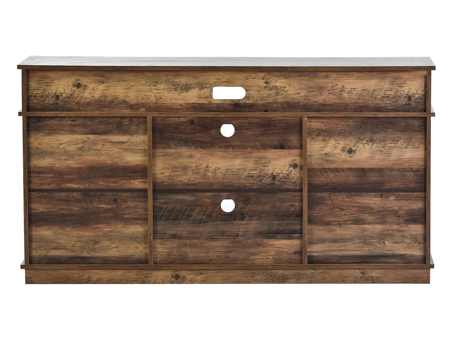 Mueble de TV con 2 puertas correderas y 2 cajones - Blanco y madera