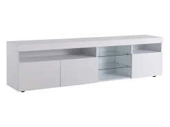 Mueble de TV con 3 puertas, 5 nichos y LED, blanco