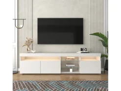 Mueble de TV con 3 puertas, 5 nichos y LED, blanco