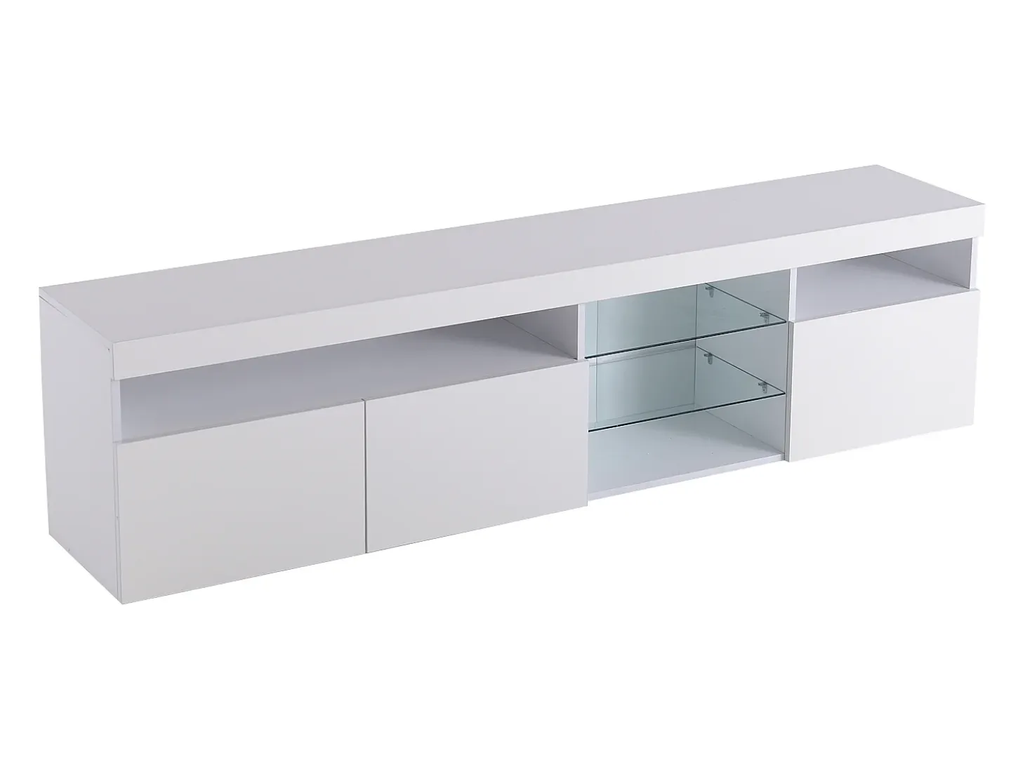 Mueble de TV con 3 puertas, 5 nichos y LED, blanco