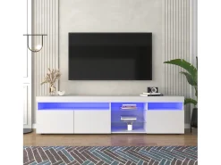 Mueble de TV con 3 puertas, 5 nichos y LED, blanco