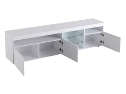 Mueble de TV con 3 puertas, 5 nichos y LED, blanco