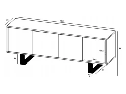 Mueble de TV con 4 puertas - estructura roble wotan frentes negro mate - 150 cm, patas metálicas