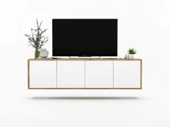 Mueble de TV con 4 puertas - cuerpo roble wotan frentes blanco mate - 150 cm