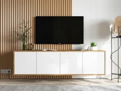 Mueble de TV con 4 puertas - cuerpo roble wotan frentes blanco mate - 150 cm