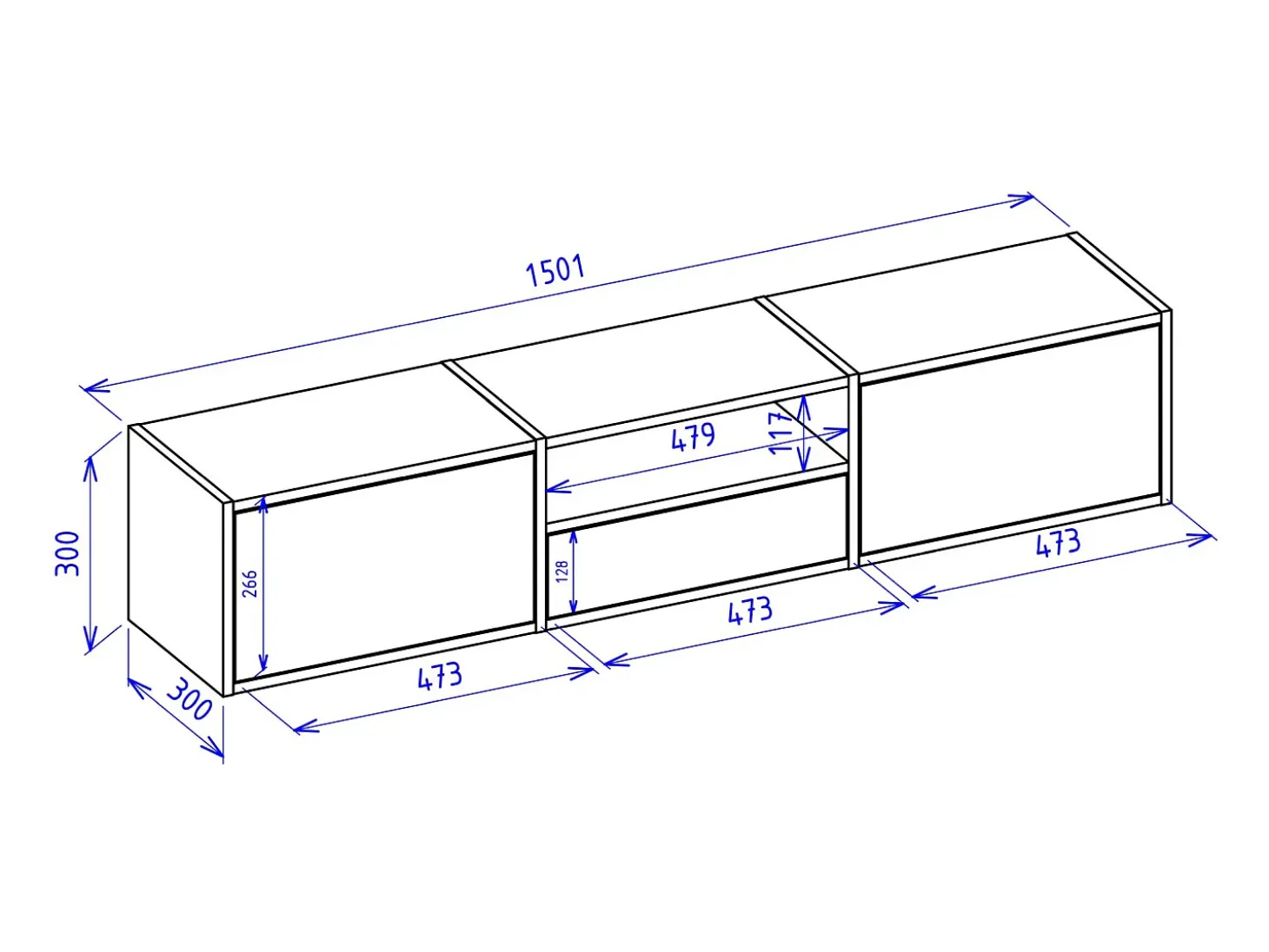 Mueble de TV con 3 puertas y un estante – acabado roble – 150 cm – FRAMME