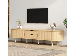 Mueble de TV con 2 puertas correderas ovaladas - 175 x 40 x 42cm - Madera MDF - Color madera