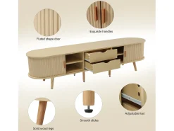 Mueble de TV con 2 puertas correderas ovaladas - 175 x 40 x 42cm - Madera MDF - Color madera