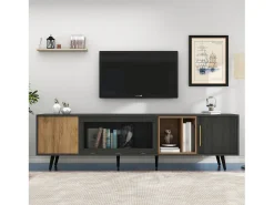 Mueble de TV con 3 puertas y 2 estantes - 200 x 40 x 55,5 cm - Madera MDF - Gris