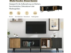 Mueble de TV con 3 puertas y 2 estantes - 200 x 40 x 55,5 cm - Madera MDF - Gris