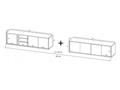 Mueble de TV con 7 puertas y 1 hueco - estructura roble wotan frentes blanco mate - 300 cm