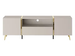 Mueble de TV con 2 puertas, 1 cajón y 1 nicho - Beige y Dorado - MARZIALO