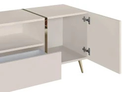 Mueble de TV con 2 puertas, 1 cajón y 1 nicho - Beige y Dorado - MARZIALO