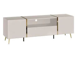Mueble de TV con 2 puertas, 1 cajón y 1 nicho - Beige y Dorado - MARZIALO