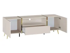 Mueble de TV con 2 puertas, 1 cajón y 1 nicho - Beige y Dorado - MARZIALO