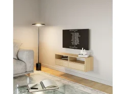 Mueble de TV con 2 puertas y estantes – acabado roble – 100 cm – FRAMME