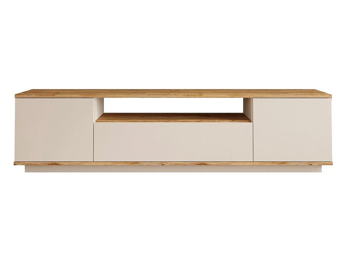 Mueble de TV con 3 puertas y 1 estante - Beige y natural - LOTULA