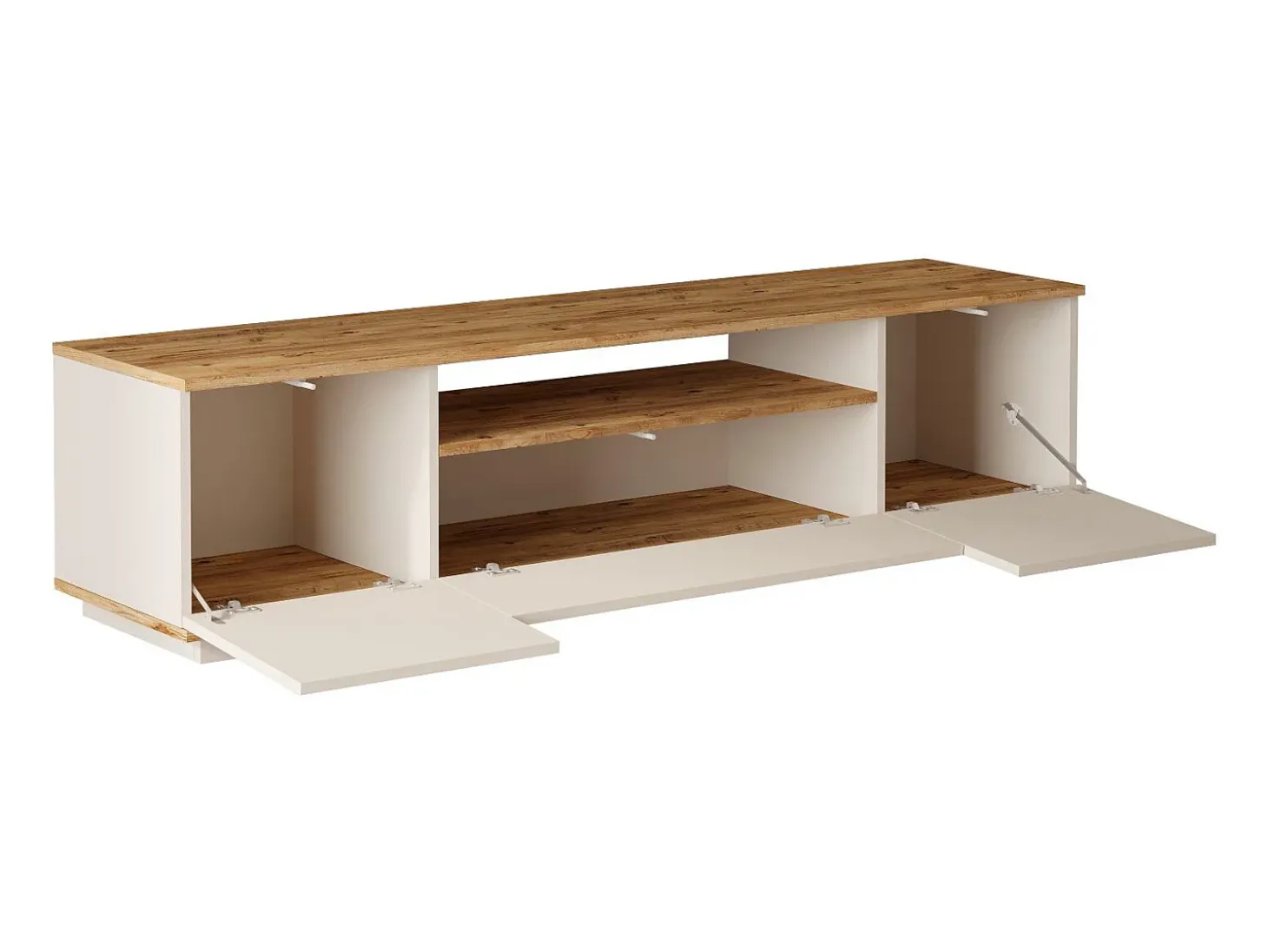 Mueble de TV con 3 puertas y 1 estante - Beige y natural - LOTULA