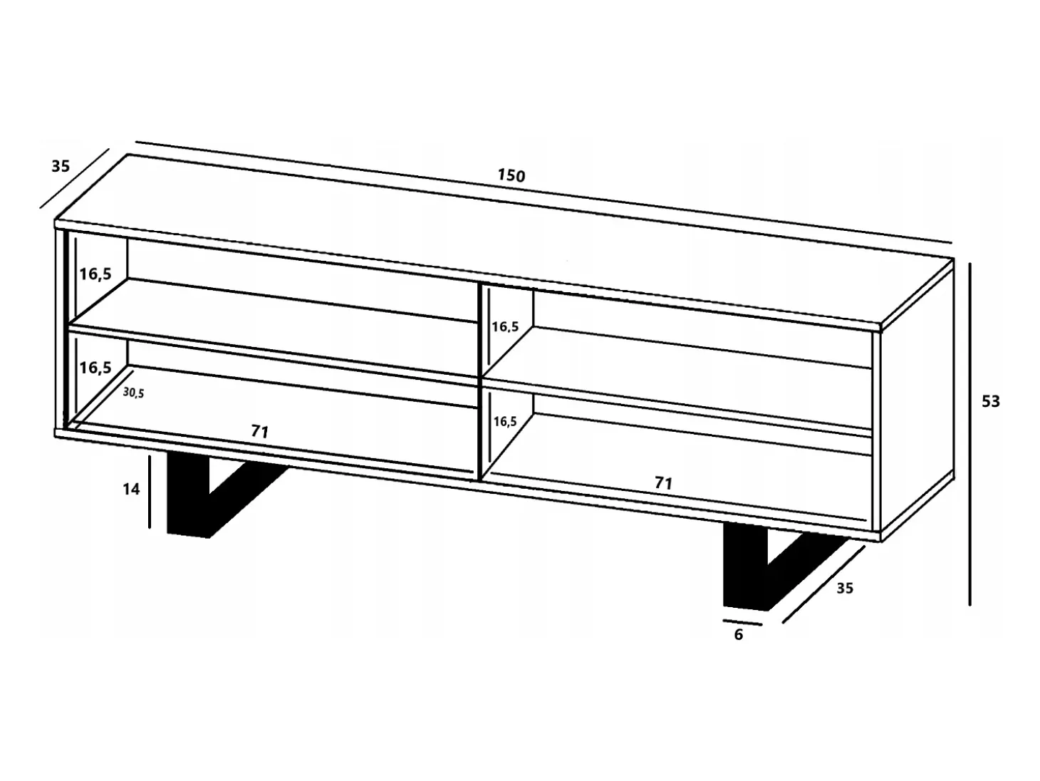 Mueble de TV con 4 puertas - estructura roble wotan frentes blanco mate - 150 cm, patas de metal